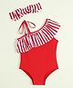 Babyhug Sleeveless Striped V Cut Swimsuit With Headband - Red