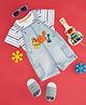 Pantaloons Baby Woven Crab Patch Detailed Dungaree & Half Sleeves Tee Set - Blue