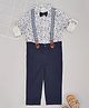 Pantaloons Baby Cotton Woven Full Sleeves Floral Printed Shirt & Trousers With Suspender & Bow Set - Navy Blue