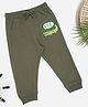 Pantaloons Baby Cotton Knit Crocodile & Smile Text Printed Joggers - Olive Green