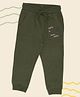 Pantaloons Baby Cotton Knit Animal & Happy Skater Text Printed Joggers - Olive Green