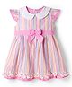 Babyhug Cotton Woven Cap Sleeves Striped Frock with Bow Applique - White