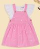 Pantaloons Baby Cotton Woven  Heart Embroidered Pinafore Dress with Frill Sleeves Top - Pink