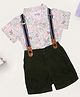 Pantaloons Baby Cotton Woven Half Sleeves Animals Printed Shirt & Shorts With Suspender Set - Multi Colour