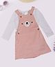 Pantaloons Baby Cotton Woven Bear Embroidered Pinafore Dress with Full Sleeves Tee - Pink