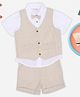 Pantaloons Baby Cotton Woven Half Sleeves Striped 3 Piece Suit Set With Bow -  Beige