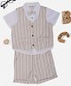 Pantaloons Baby Cotton Woven Half Sleeves Striped 3 Piece Suit Set With Bow - Beige