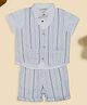 Pantaloons Baby Cotton Woven Half Sleeves Striped 3 Piece Suit Set With Bow - Blue