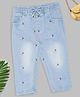 Pantaloons Baby Cotton Denim Floral Embroidered Mild Washed Jeans - Light Blue