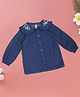 Pantaloons Baby Cotton Knit Full Sleeves Floral Embroidered Shirt Style Top - Blue