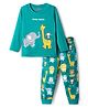 Babyhug Knit Full Sleeves Night Suit With Animal Print - Green