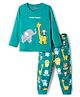 Babyhug Knit Full Sleeves Night Suit With Animal Print - Green