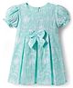 Babyhug Cotton Woven Half Puffed Sleeves Frock with Floral Embroidery & Bow Applique - Aqua Blue