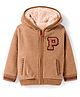 Yellow Apple Knit Full Sleeves Hooded Sweater With Geometric Design & Kangaroo Pocket - Brown