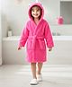 Babyhug Cotton Knit Full Sleeves Hooded Bathrobe With Ear Applique - Pink