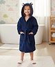 Babyhug Velour Knit Full Sleeves Hooded Bathrobe With Ear Applique - Navy Blue