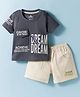 Child World Interlock Knit Half Sleeves T-Shirt & Shorts Set with Text Print - Navy Blue