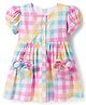 Babyhug Cotton Woven Half Puffed Sleeves Checkered Frock with Bow Applique - Multicolor