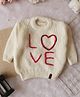 Qvink Knit Full Sleeves Love Text Embroidered Sweater - Cream