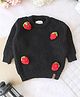 Qvink Knit Full Sleeves Strawberry Applique Detailed Sweater - Black