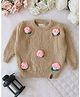 Qvink Knit Full Sleeves Floral Applique Detailed Sweater - Beige