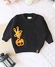 Qvink Knit Full Sleeves Giraffe Designed Sweater - Black