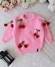 Qvink Knit Full Sleeves Cherry Applique Detailed Sweater - Pink