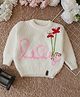 Qvink Knit Full Sleeves Lily Text Embroidered Sweater - Cream