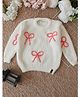 Qvink Knit Full Sleeves Bow Designed Sweater - Cream