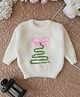 Qvink Christmas Theme Knit Full Sleeves Christmas Tree Designed Sweater - Cream