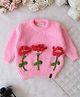 Qvink Knit Full Sleeves Floral Designed Sweater - Pink