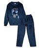 Sportking Cotton Blend Knit Full Sleeves Power Text Embroidered Night Suit Set - Navy Blue