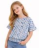 Sportking Cotton Blend Knit Half Sleeves Mosaic Tile Printed Top - Blue