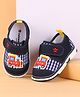 Cute Walk by Babyhug Velcro Closure Casual Shoes with Checks & Train Applique - Navy Blue