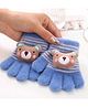 Ziory Wool Knit Striped & Baby Animal Applique Detailed Gloves - Blue