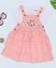 Pantaloons Baby Cotton Knit Floral Embroidered Pinafore Dress With Half Sleeves Inner Tee - Peach
