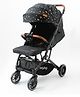 Babyhug Portable Baby Stroller with One-Hand Compact Fold Newborn Pram Concealed Linked Brake, Front Swivel Wheels, Safety Harness, Shock Absorbing Wheels Storage Basket Moon & Star Print - Black