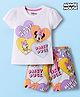 Babyhug Disney Single Jersey Knit Half Sleeves Shorts Night Suit With Minnie & Friends Print - White