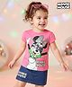 Babyhug Disney Single Jersey Knit Half Sleeves Top & Denim Skirt with Minnie Mouse Graphic - Pink & Blue