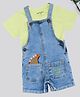 Pantaloons Baby Woven Dinosaur Patch Detailed Dungaree & Half Sleeves Tee Set - Blue