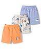 Babyoye 100% Cotton Knit Shorts with Dino Print Pack of 3 - Orange Light Blue & Cream