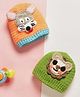 MayRa Knits Hand Knitted Woven Pack Of 2 Animal Designed Caps - Green & Orange - Circumference - 41 Cms