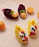 MayRa Knits Hand Knitted Woven Pack Of 2 Fruits & Animal Applique Detailed Booties - Magenta & Yellow