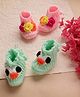 MayRa Knits Hand Knitted Woven Pack Of 2 Floral & Bird Applique Detailed Booties - Sea Green & Pink