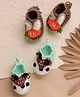 MayRa Knits Hand Knitted Woven Pack Of 2 Animal Applique Detailed Booties -Sea Green & Brown