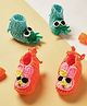 MayRa Knits Hand Knitted Woven Pack Of 2 Octopus & Bunny Applique Detailed Booties - Blue & Orange