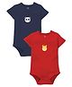 Zeezeezoo 100% Cotton Knit Pack Of 2 Half Sleeves Panda & Giraffe Printed Onesies - Navy Blue & Red