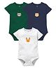 Zeezeezoo 100% Cotton Knit Pack Of 3 Half Sleeves Racoon Bear & Deer Printed Onesies  - Forest Green White & Navy Blue