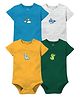 Zeezeezoo 100% Cotton Knit Pack Of 4 Half Sleeves Rainbow Whale & Dinosaur Printed Onesies - Forest Green Blue White Melange & Yellow