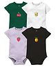 Zeezeezoo 100% Cotton Knit Pack Of 4 Half Sleeves Cherries Avocado & Strawberry Printed Onesies - Forest Green White Black & Lilac